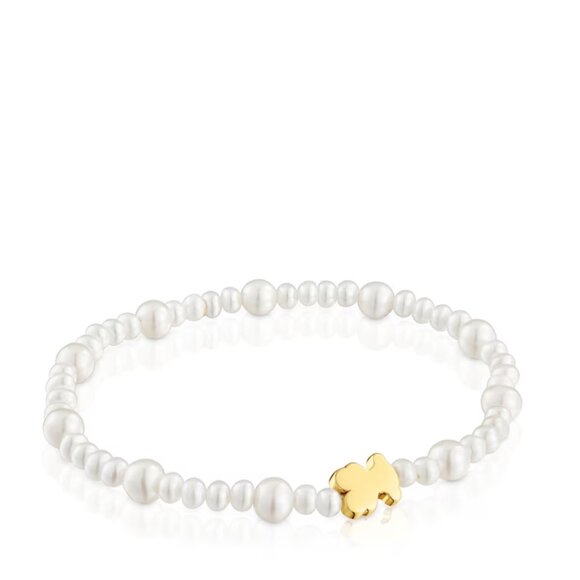 Tous Elastic Cultured Pearl Bracelet with Bear Motif Sweet Dolls - Picture 1 of 10